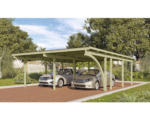 Hornbach Doppelcarport Karibu Eco 2B PVC Platten mit 1 Einfahrtsbogen ohne Beschläge 527x576 cm kesseldruckimprägniert