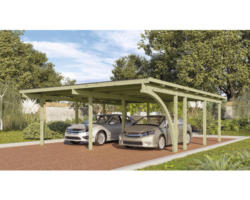 Doppelcarport Karibu Eco 2B PVC Platten mit 1 Einfahrtsbogen ohne Beschläge 527x576 cm kesseldruckimprägniert