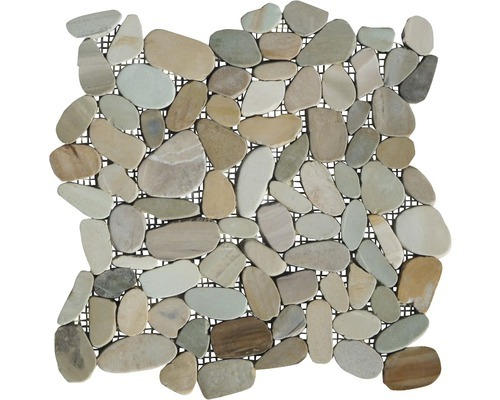 Natursteinmosaik Flusskiesel Toscana 30,0x30,0 cm beige grau rot