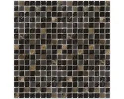 Glasmosaik mit Naturstein 30,5x30,5 cm perlmutt braun