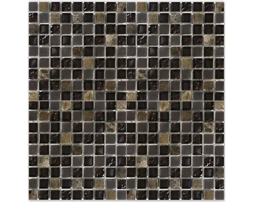 Glasmosaik mit Naturstein 30,5x30,5 cm perlmutt braun