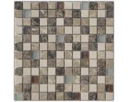 Glasmosaik mit Naturstein 30,0x30,0 cm beige braun