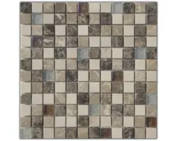 Glasmosaik mit Naturstein 30,0x30,0 cm beige braun