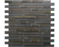 Glasmosaik mit Naturstein Slate 30,0x30,0 cm braun grau