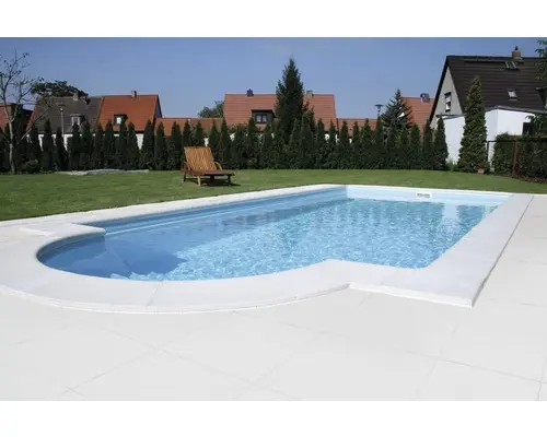 Poolumrandung Beckenrandstein Aquitaine Terrassen-Anschlussplatte Betonwei? 49,5 x 48,5 x 3,2 cm