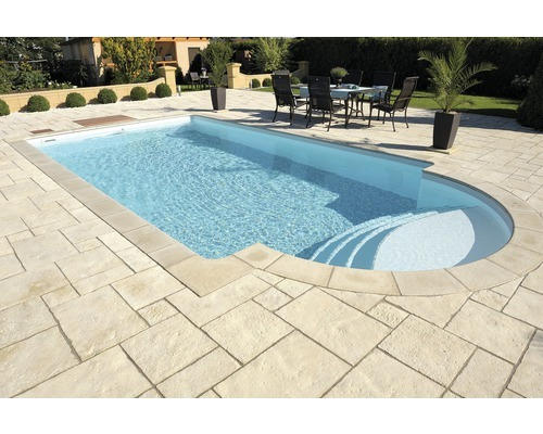 Poolumrandung Beckenrandstein Bergerac Element mit Innenrundung für Radius 200 cm Champagne 50 x 31 x 3,2 cm