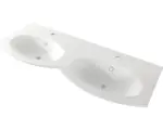 Hornbach Möbelwaschtisch Baden Haus Vague Sting asymmetrisch 2 Hahnlöcher 138x52 cm weiß