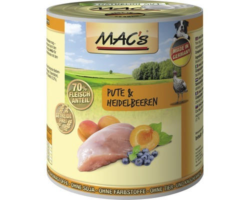 Hundefutter nass MAC's Pute und Reis 800 g