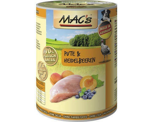 Hundefutter nass MAC's Pute und Reis 400 g