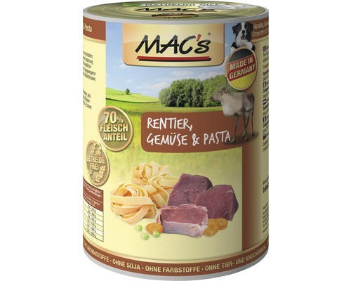 Hundefutter nass MAC's Rentier, Nudeln und Gemüse 400 g