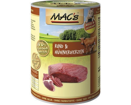 Katzenfutter nass MAC's Rind und Hühnerherzen 400 g