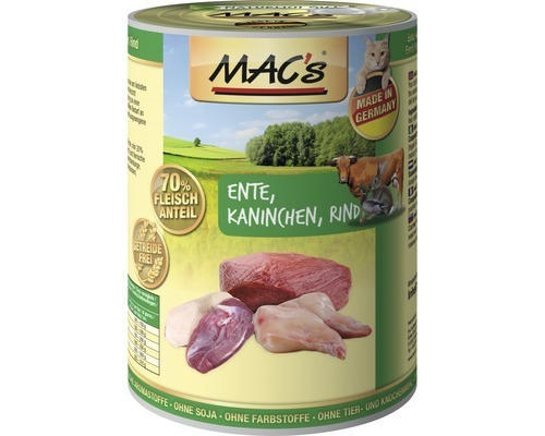 Katzenfutter nass MAC's Ente, Kaninchen und Rind 400 g