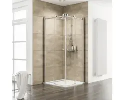 Eckeinstieg mit Schiebetür Schulte MasterClass 900x900x2000 mm Echtglas Klar hell chromoptik