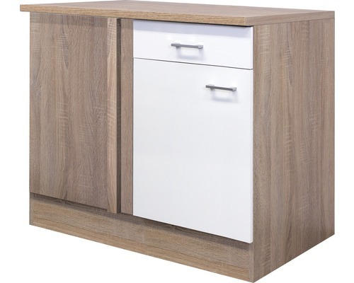 Eckunterschrank Flex Well Samoa weiß/Eiche 110x85x60 cm mit Drehtür