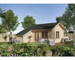 Blockbohlenhaus SKAN HOLZ Esbjerg 3 mit Fußboden, Stauboden und Abstellraum 520x660 cm natur