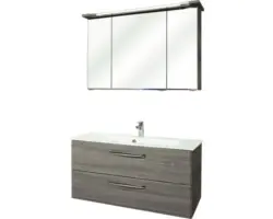 Badmöbel-Set Pelipal Kumba Glas 200x110x50 cm Glaswaschbecken graphit mit LED-Beleuchtung