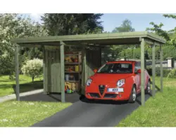 Einzelcarport weka A2 Gr. 1 inkl. Geräteraum 512x433 cm kesseldruckimprägniert