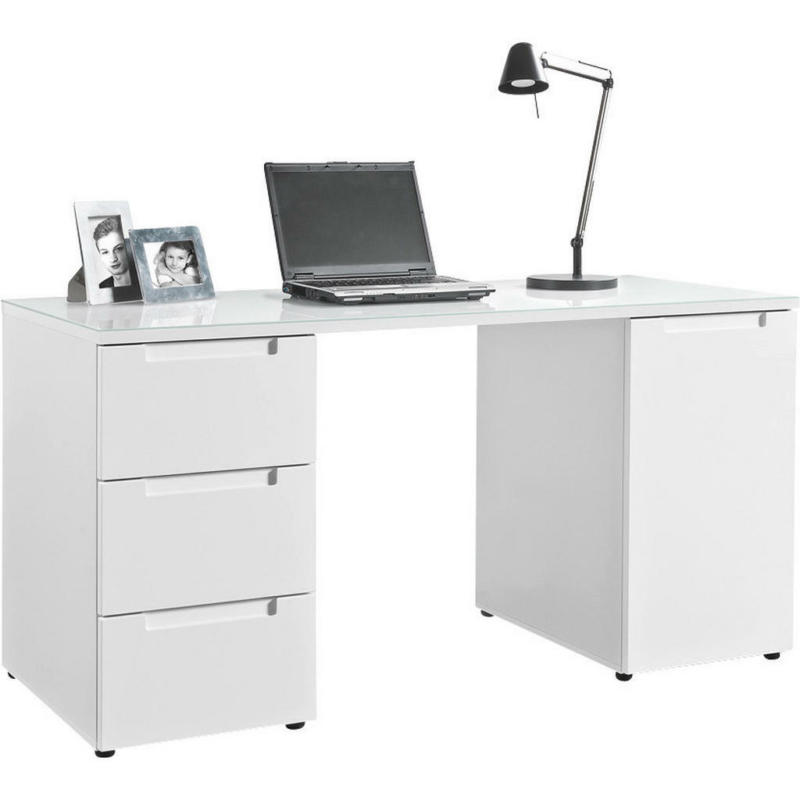 Schreibtisch Mailand weiß weiß Hochglanz B/H/T: ca. 152x76x60 cm