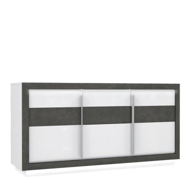 Sideboard weiß Hochglanz Beton dunkel Optik B/H/T: ca. 193x98x53 cm