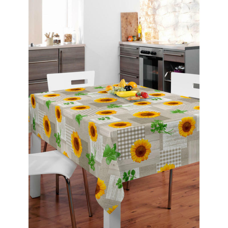 Abwaschbarer Tischbelag Sonnenblume beige B: ca. 140 cm