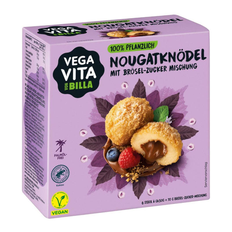 Vegavita Nougatknödel mit Brösel-Zucker-Mischung