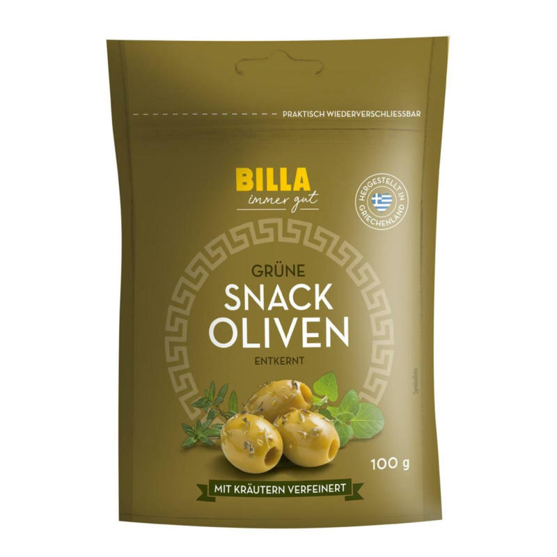 BILLA Grüne Snack Oliven ohne Kerne