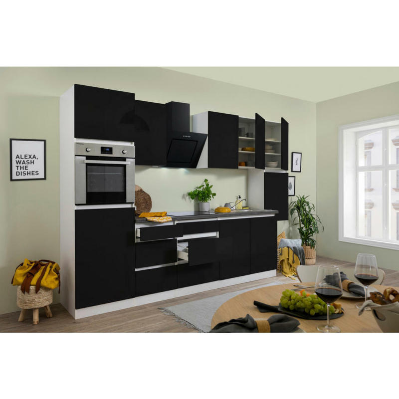 Respekta Küchenblock Premium schwarz hochglänzend B/H/T: ca. 320x220,5x60 cm
