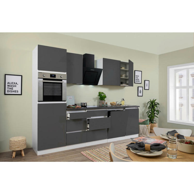 Respekta Küchenblock Premium grau hochglänzend B/H/T: ca. 280x220,5x60 cm