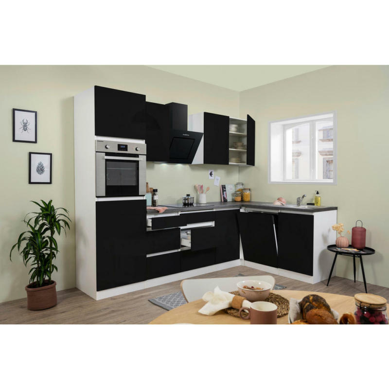 Respekta Küchenblock Premium schwarz hochglänzend B/H/T: ca. 280x220,5x172 cm