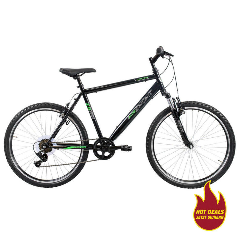 Crown Mountain-Bike 12155901-2202 26 Zoll Rahmenhöhe 50 cm 7 Gänge schwarz schwarz ca. 26 Zoll