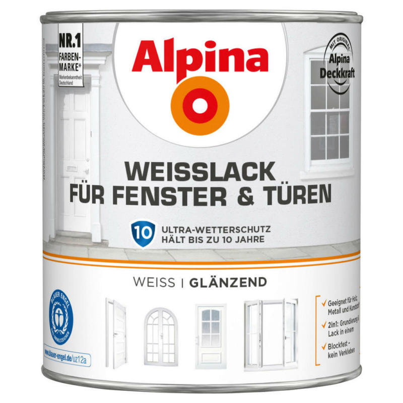Alpina Weißlack für Türen & Fenster weiß glänzend ca. 2 l