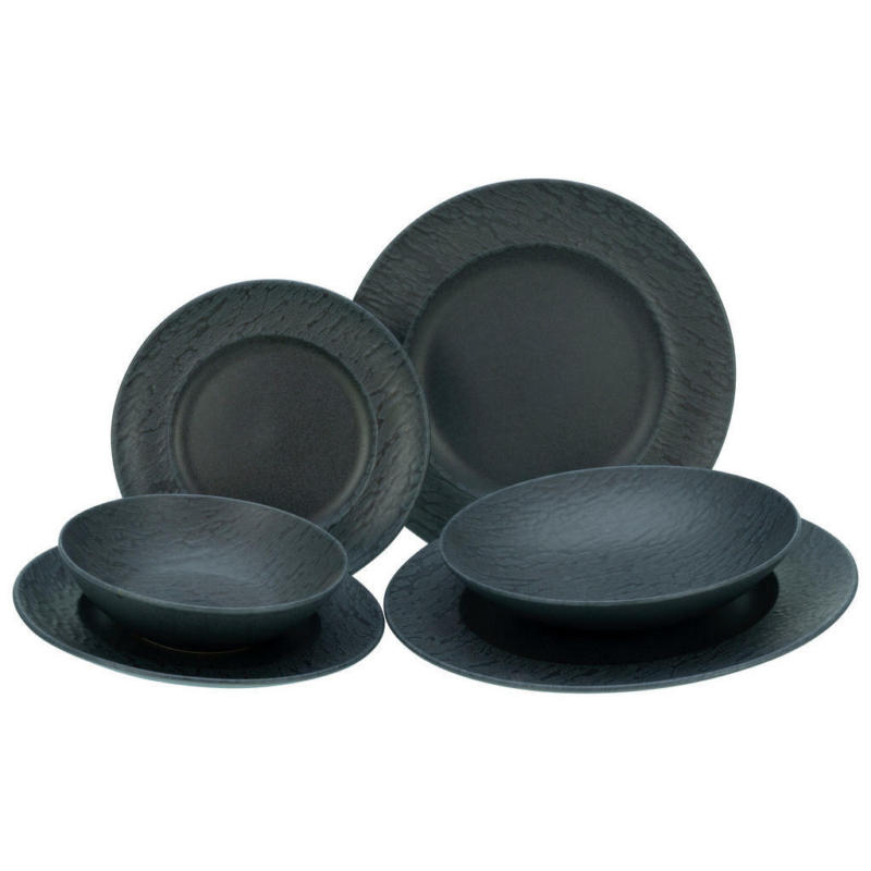CreaTable Tellerset Rondo Black Schiefer schwarz Keramik 12 tlg.
