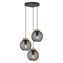 GLOBO Pendelleuchte Pablo 15663-3H schwarz natur Metall Holz H/D: ca. 120x44 cm E27 3 Brennstellen