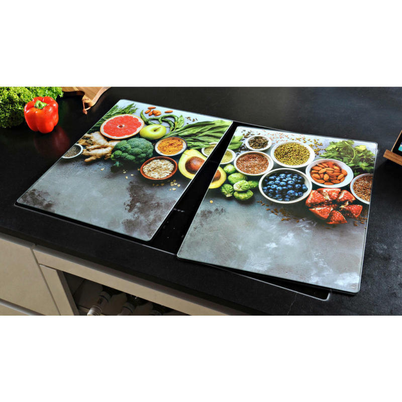 Kesper XL Herdabdeckplatte Healthy Kitchen bunt Glas B/H/T: ca. 38,5x50x0,8 cm