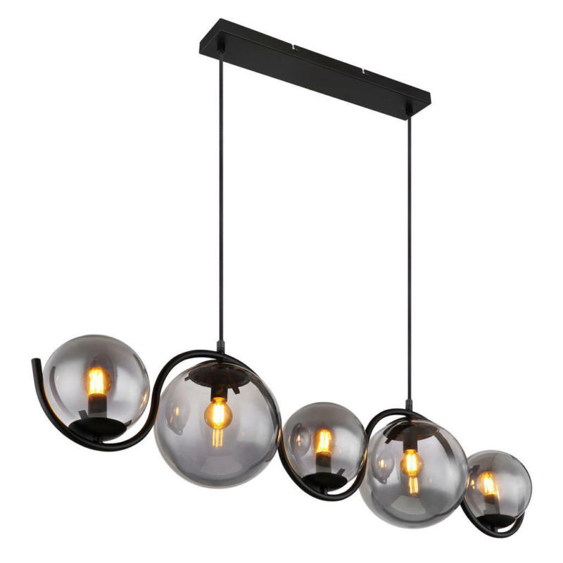 GLOBO Pendelleuchte 15869-5H schwarz Rauch Metall Glas B/H/T: ca. 100x120x20 cm E14 5 Brennstellen