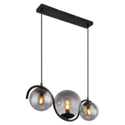 GLOBO Pendelleuchte 15869-3H schwarz Rauch Metall Glas B/H/T: ca. 60x120x20 cm E14 3 Brennstellen