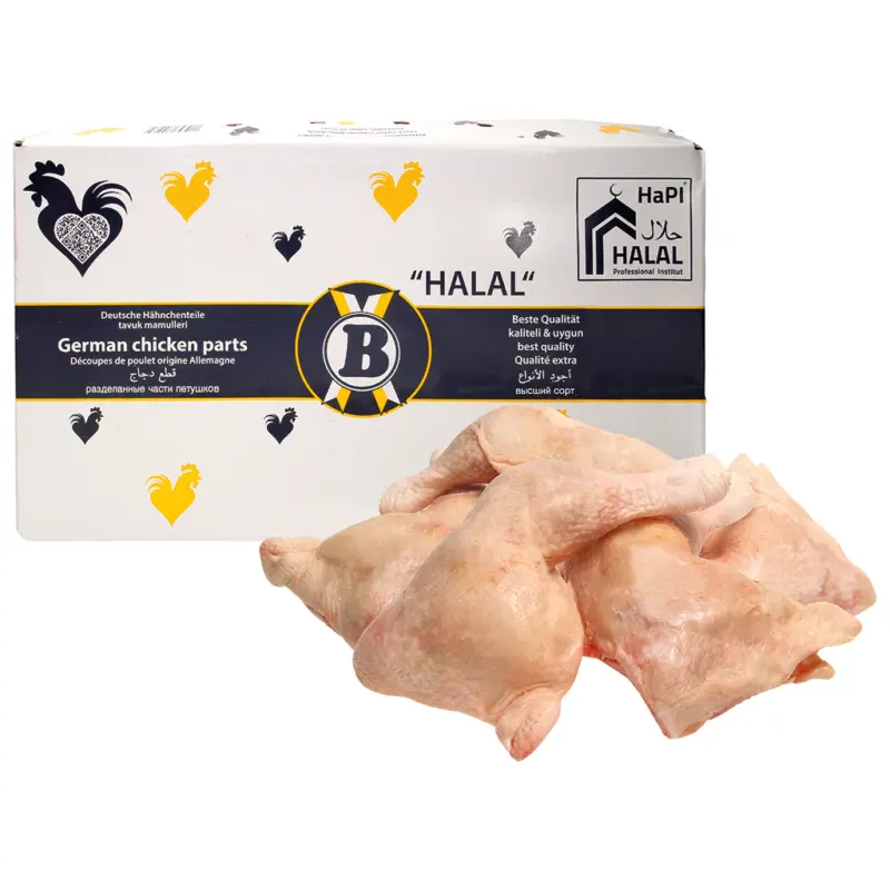 H&auml;hnchen-Schenkel mit R&uuml;ckenst&uuml;ck, tiefgeroren, unkalibriert Halal