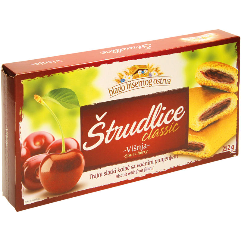 Serbisches Strudelgebäck mit einer Füllung mit Sauerkirschen