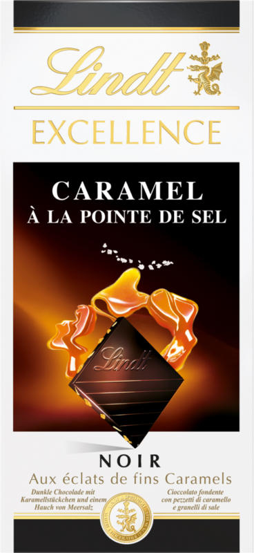 Tablette de chocolat Noir Caramel à la Pointe de Sel Lindt Excellence, 100 g