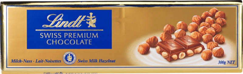 Tablette de chocolat Lindt, lait-noisettes, 300 g