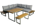 Hornbach Loungeset Garden Place Eila 237 x 237 cm 7-Sitzer 3 tlg. inkl. Tisch 120 x 70 x 69 cm in Holzoptik inkl. Sitzkissen hellgrau