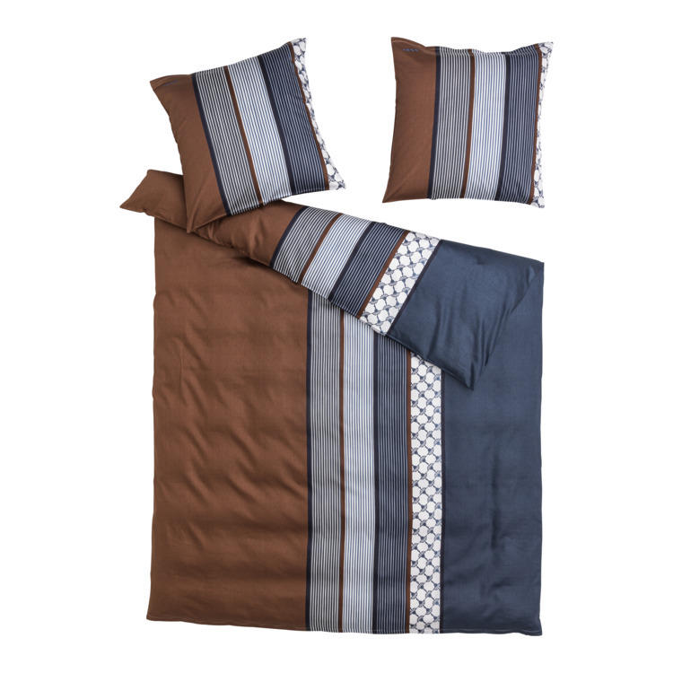 Housse de duvet CORNFLOWER STRIPES, coton, brun sable/bleu, 200x210 cm