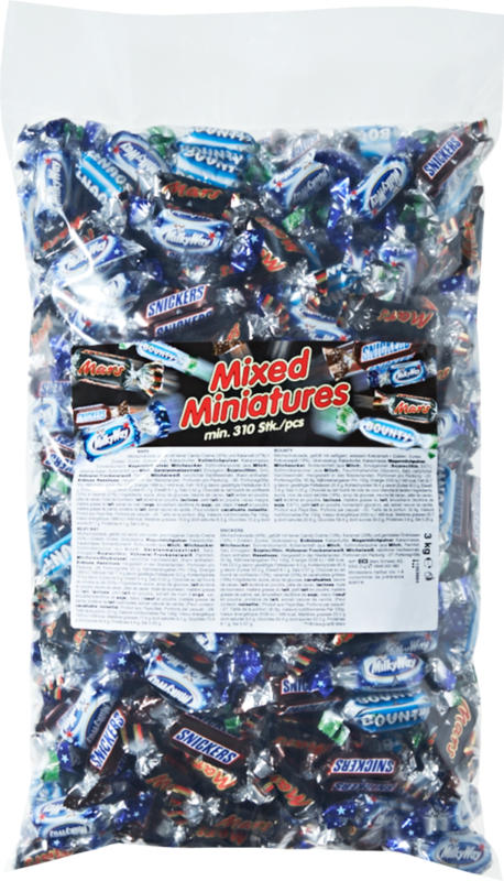 Mixed Miniatures, Mars, Bounty, Snickers, Milky Way, min. 310 pezzi, 3 kg