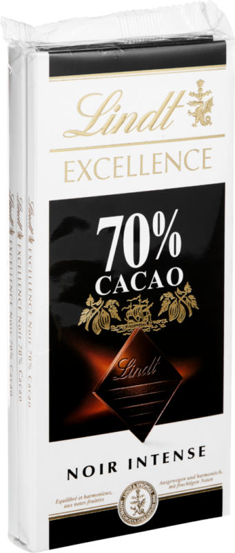 Tavoletta di cioccolata Fondente Intense Excellence Lindt, 70% Cacao, 3 x 100 g