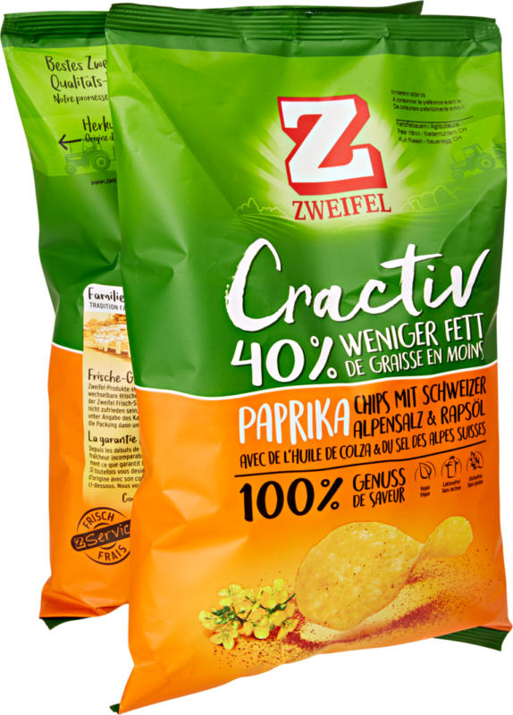 Zweifel Cractiv Chips Paprika, 2 x 160 g