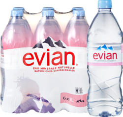 Eau minérale Evian, non gazeuse, 6 x 1 litre