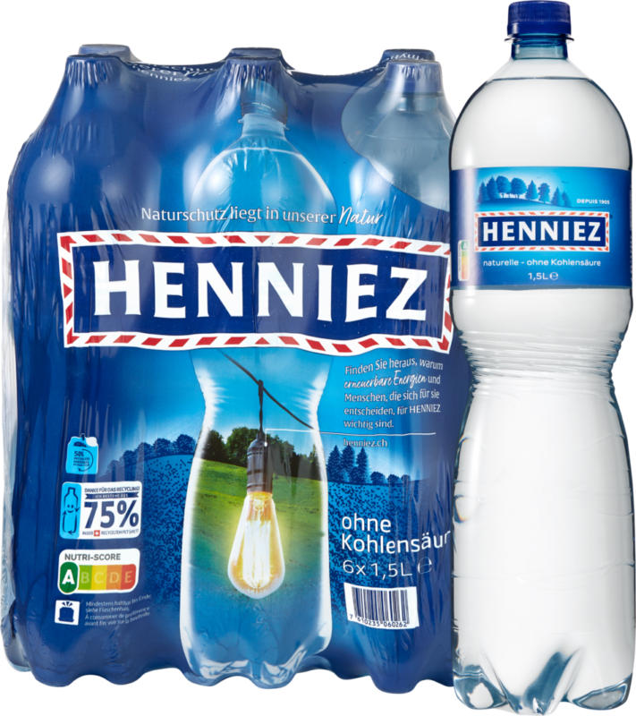 Eau minérale naturelle Henniez, non gazeuse, 6 x 1,5 litre