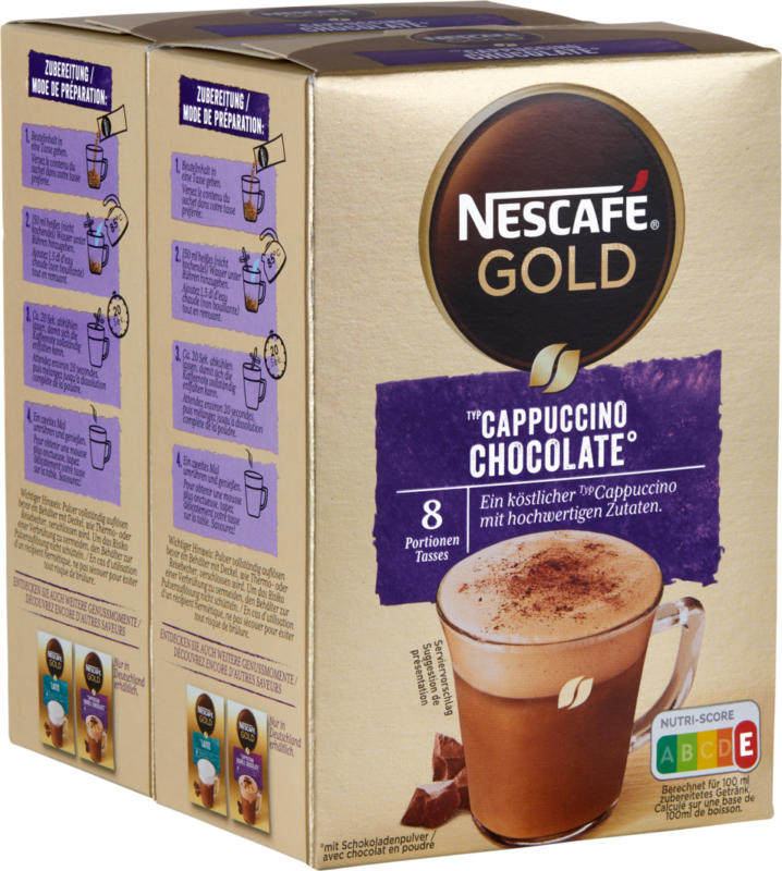 Nescafé Gold Cappuccino Chocolate, 2 x 8 portions, 2 x 144 g