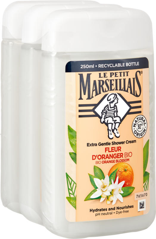 Crema doccia Fiori d’arancio biologico Le Petit Marseillais, 3 x 250 ml