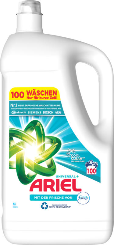 Ariel Flüssigwaschmittel Universal+ Febreze, 100 cicli di lavaggio, 5 litri